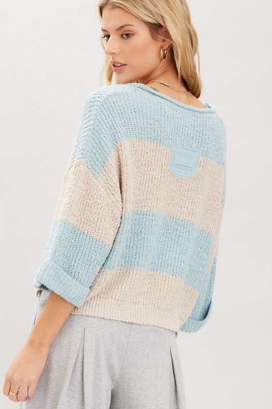 Striped Patch Sweater Mint