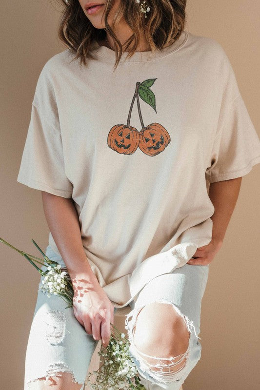 Pumpkin Cherry Oversized Graphic Tee Sand