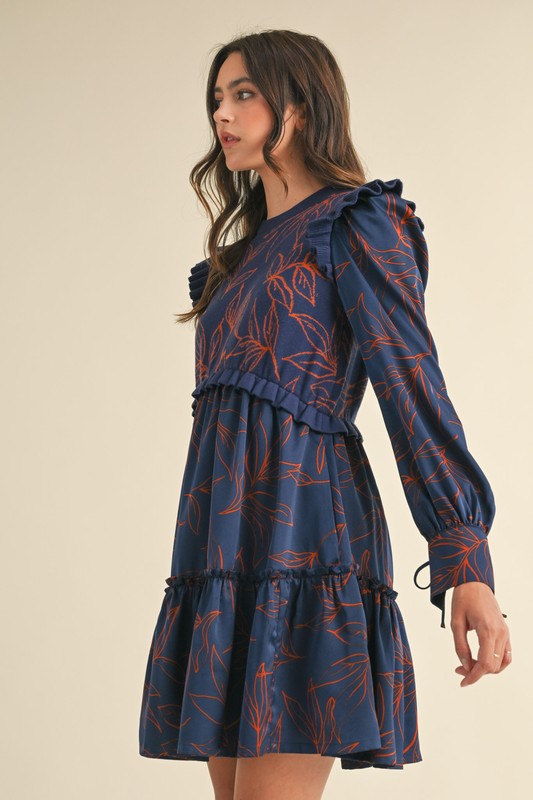 MIxed Media Sweater Dress Navy Rust