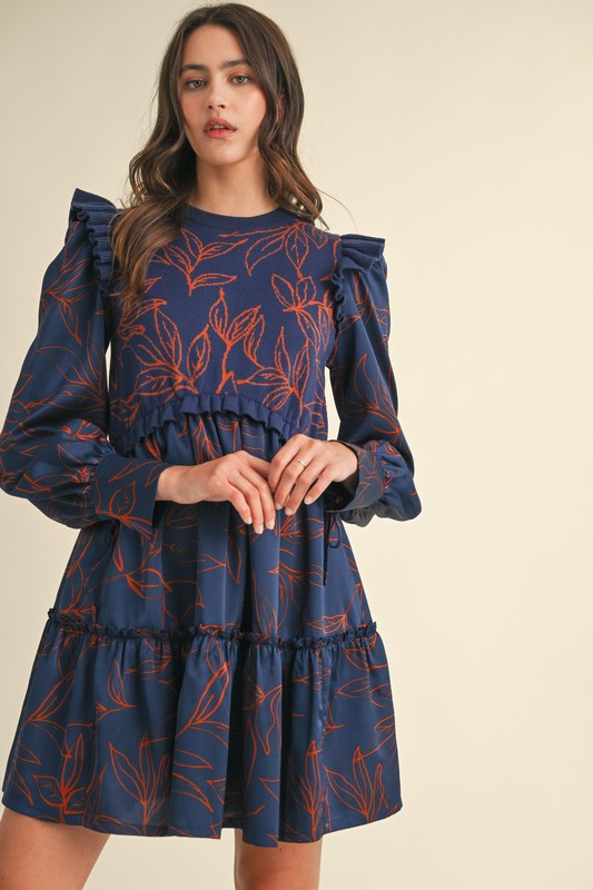 mixed media sweater dress MIxed Media Sweater Dress Navy Rust