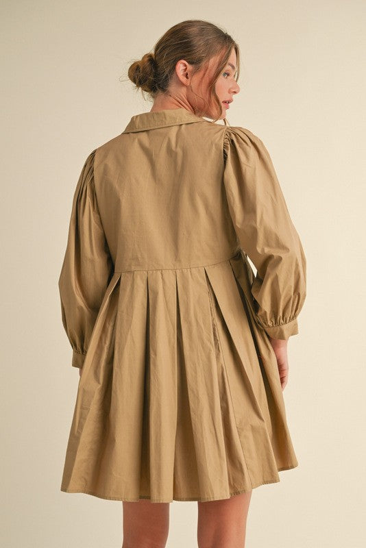 Cotton Poplin Ribbon Ties Dress Taupe