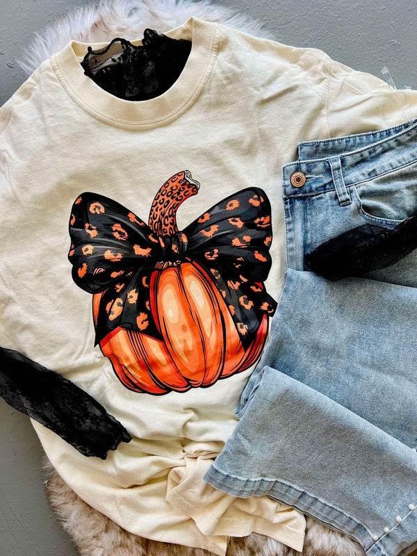 Halloween Coquette Bow Pumpkin Tee Ivory