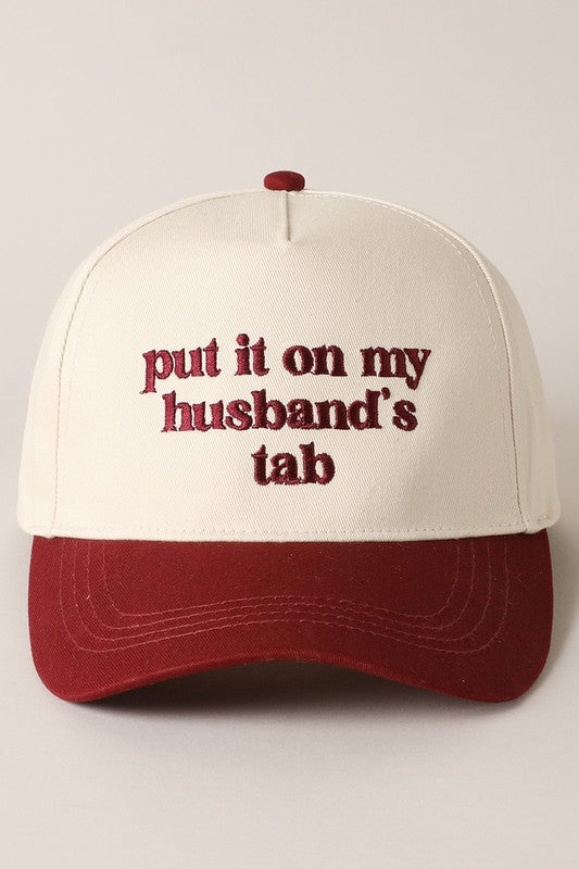 Put it on My Husband's Tab Canvas Cap Burgundy