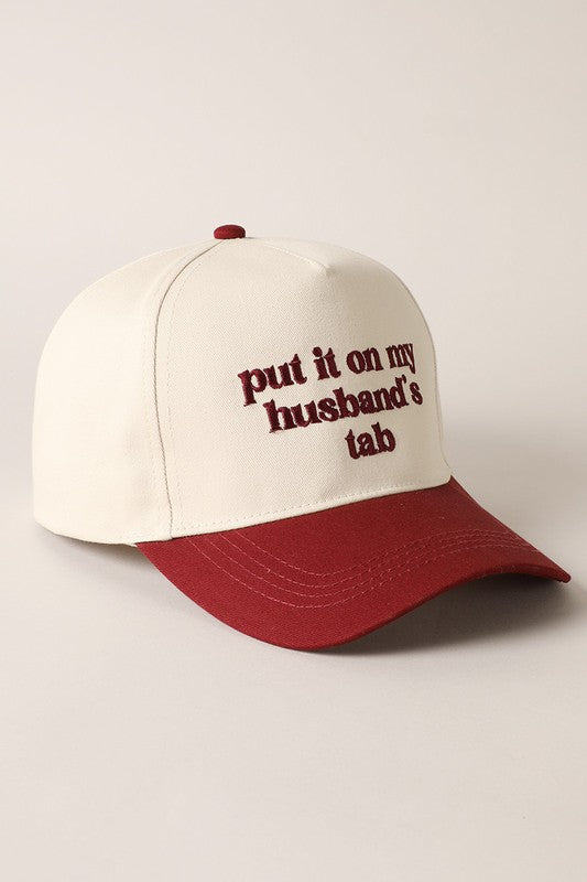 Put it on My Husband's Tab Canvas Cap Burgundy