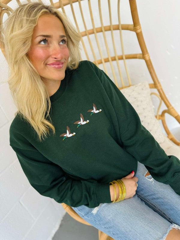 Mallard Duck Trio Sweatshirt Forest Green
