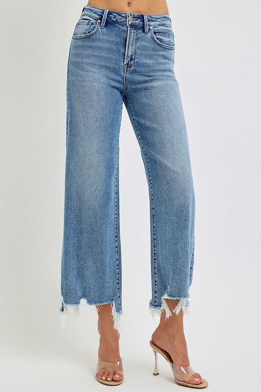 High Rise Crop Wide Step Hem Jeans Medium