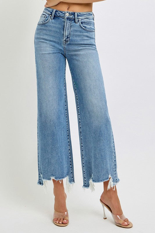 High Rise Crop Wide Step Hem Jeans Medium