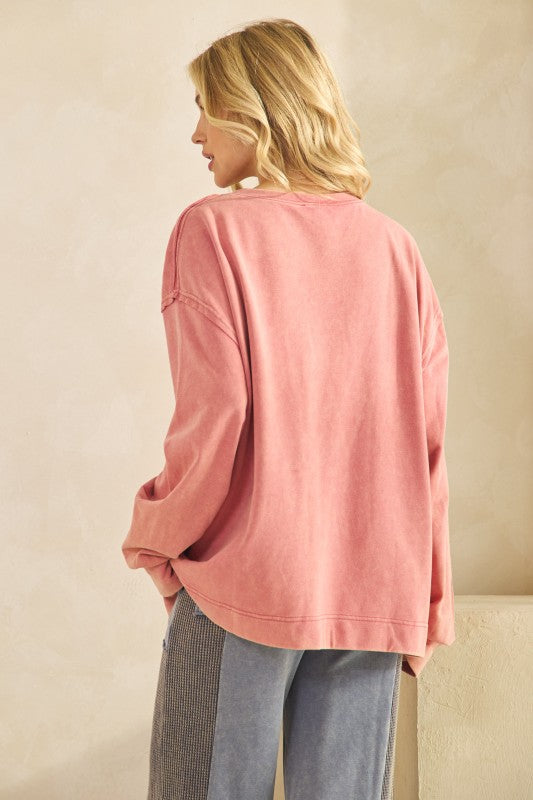 French Terry Bow Detail Sweatshirt Top Mauve