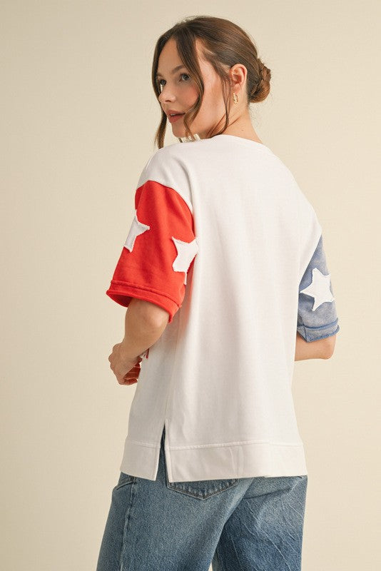 Colorblock American Flag Top Off White