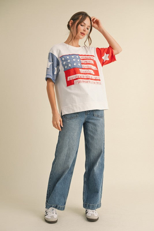 Colorblock American Flag Top Off White