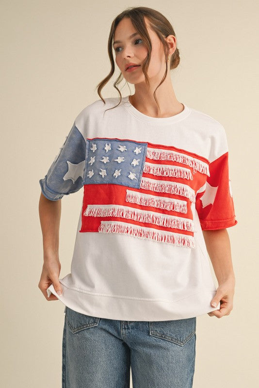 Colorblock American Flag Top Off White