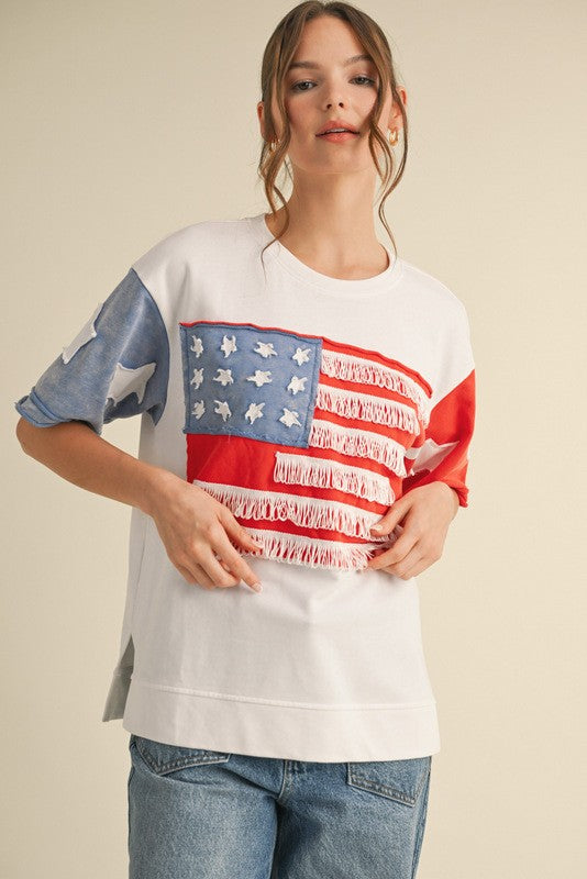 Colorblock American Flag Top Off White