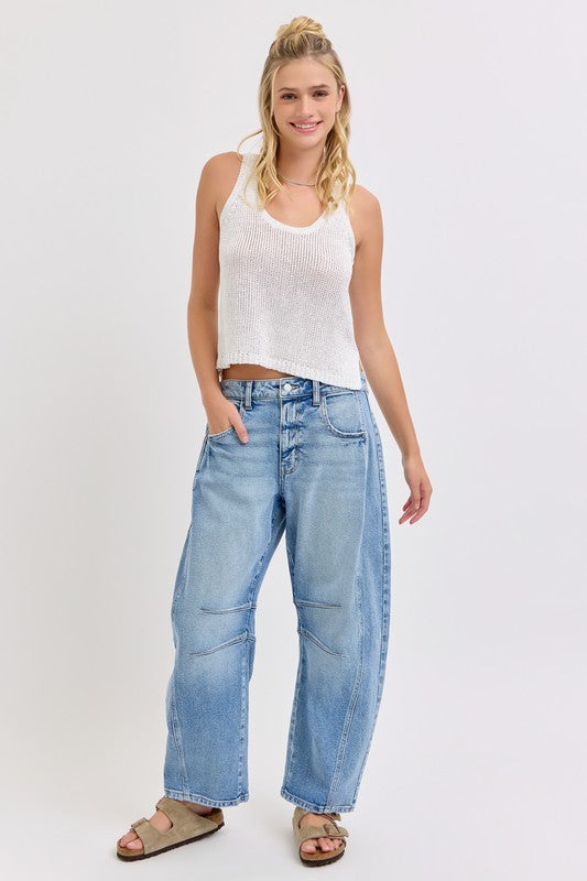 Mid Waisted Barrel Leg w/Dart Details Light