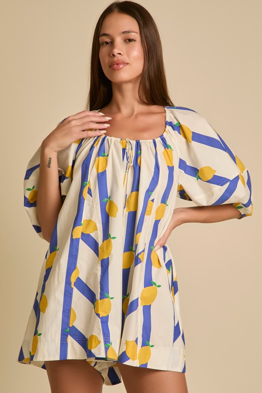 Yellow Limes With Stripes Romper Navy/Yellow