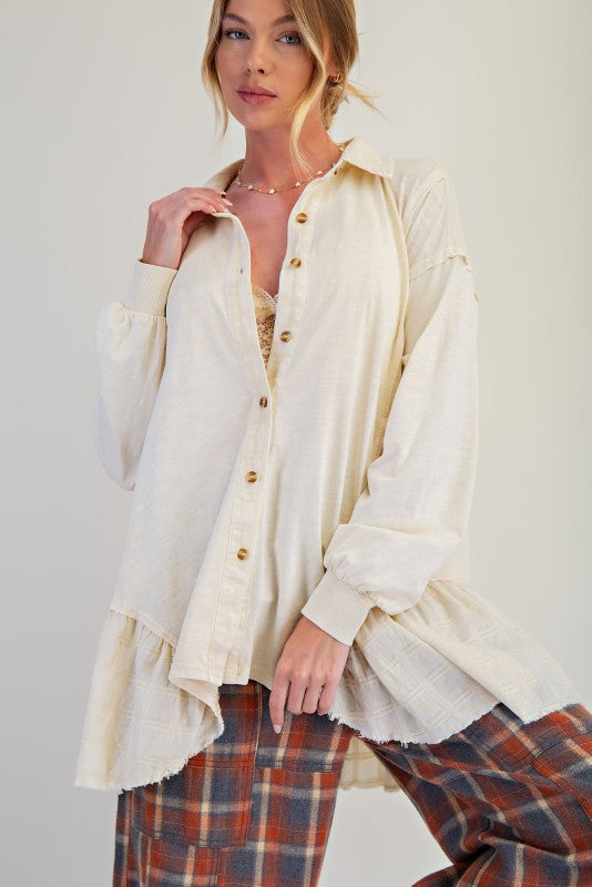 Mineral Washed Shirt Tunic Top Natural