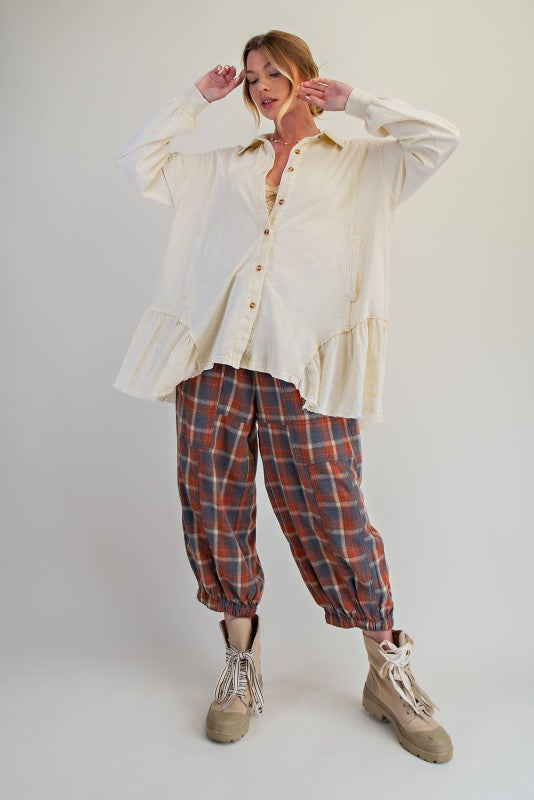 Mineral Washed Shirt Tunic Top Natural