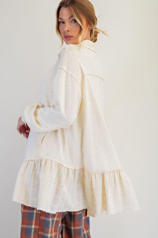 Mineral Washed Shirt Tunic Top Natural