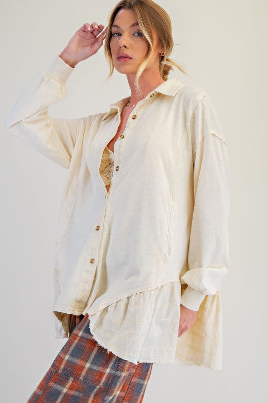 Mineral Washed Shirt Tunic Top Natural