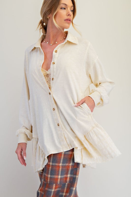 Mineral Washed Shirt Tunic Top Natural