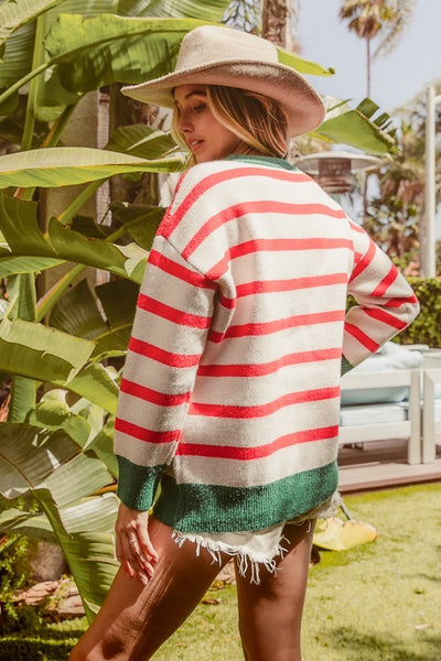 Merry & Bright Stripe Knit Top Ivory/Red - Southern Fashion