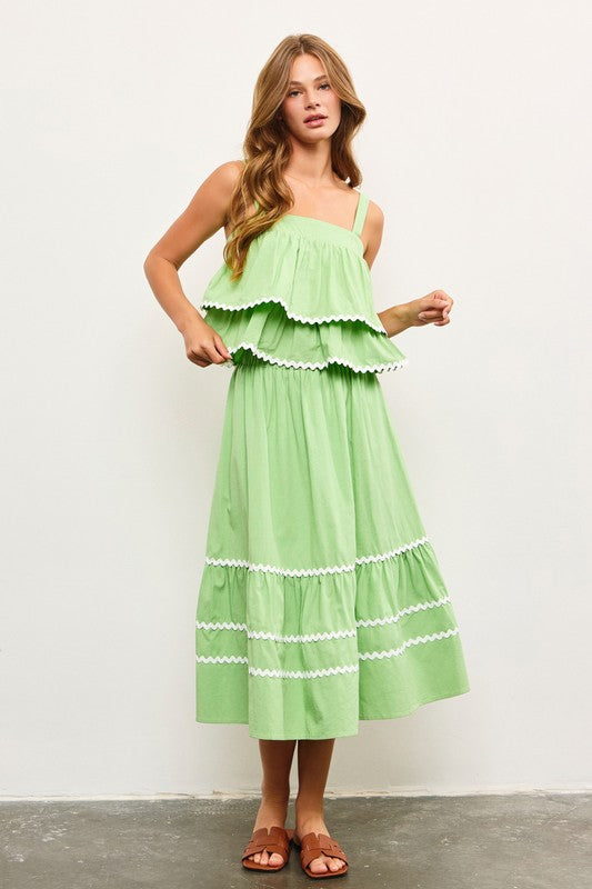 Scallop Trim Tiered Sleeve Top Apple Green