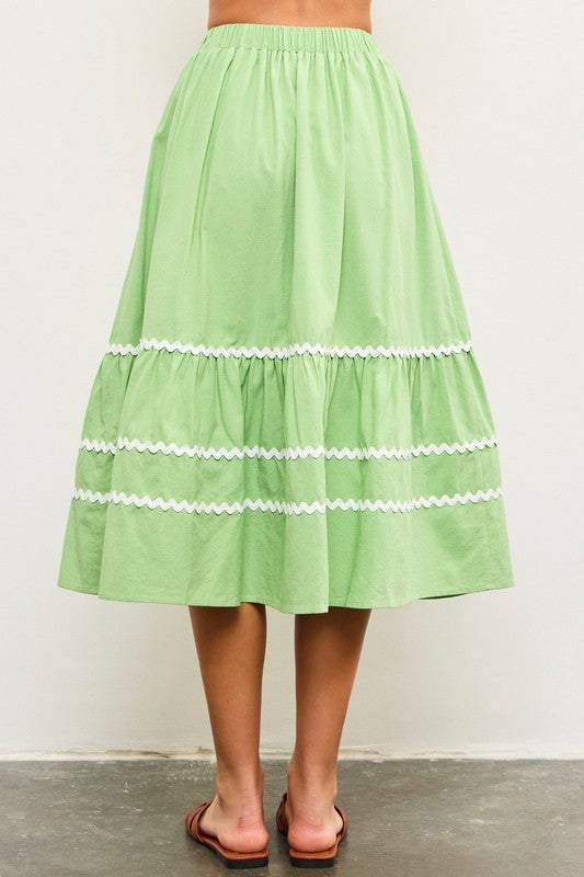 Scallop Trim Shirred Skirt Apple Green