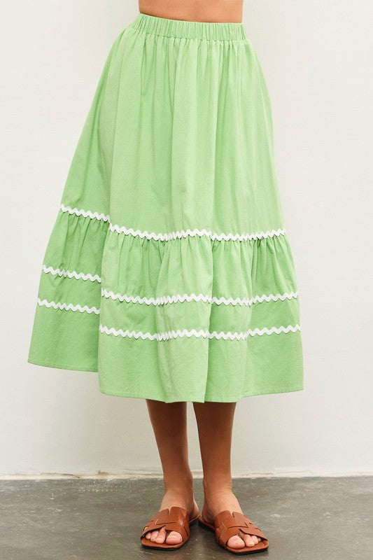 Scallop Trim Shirred Skirt Apple Green