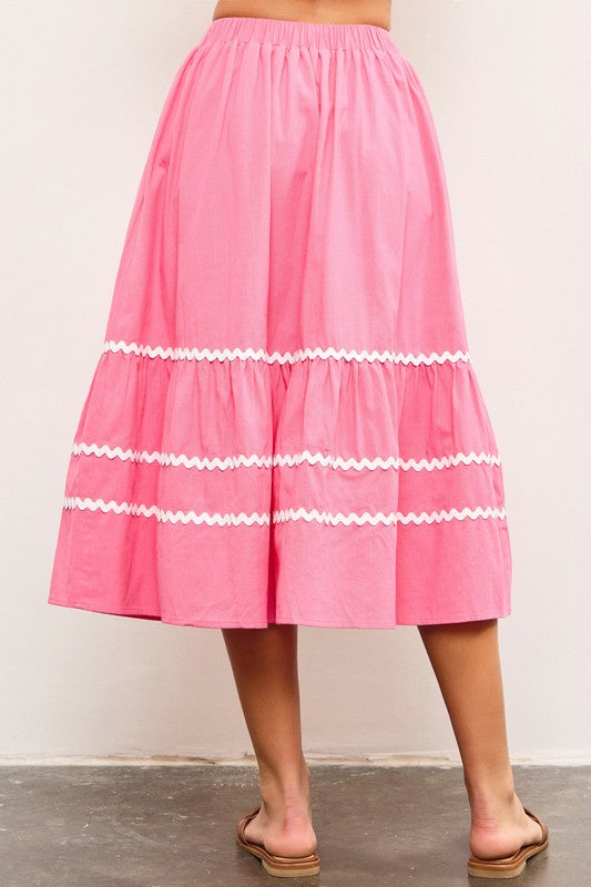 Scallop Trim Shirred Skirt Candy Pink