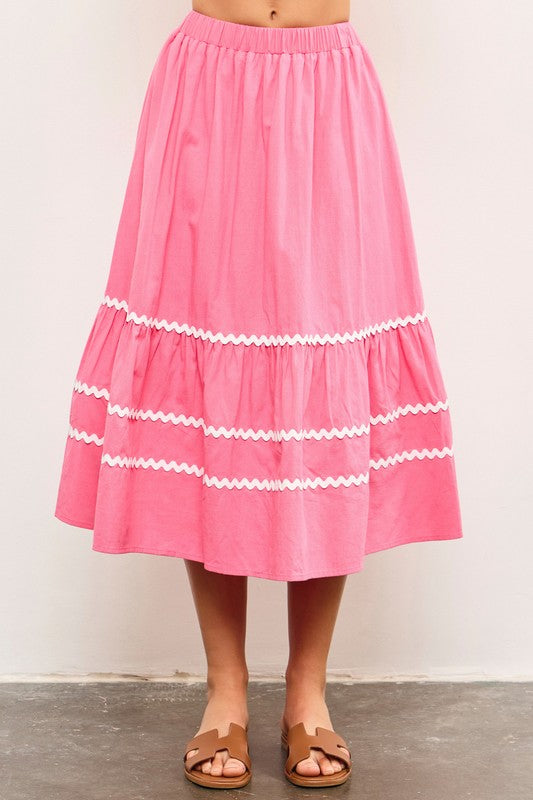 Scallop Trim Shirred Skirt Candy Pink