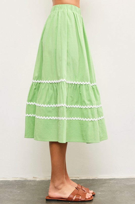 Scallop Trim Shirred Skirt Apple Green