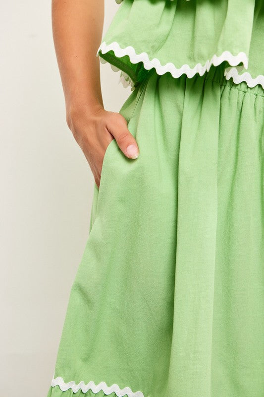 Scallop Trim Shirred Skirt Apple Green