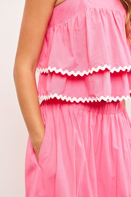 Scallop Trim Shirred Skirt Candy Pink