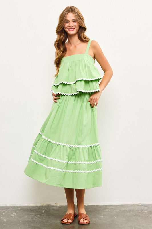 Scallop Trim Shirred Skirt Apple Green