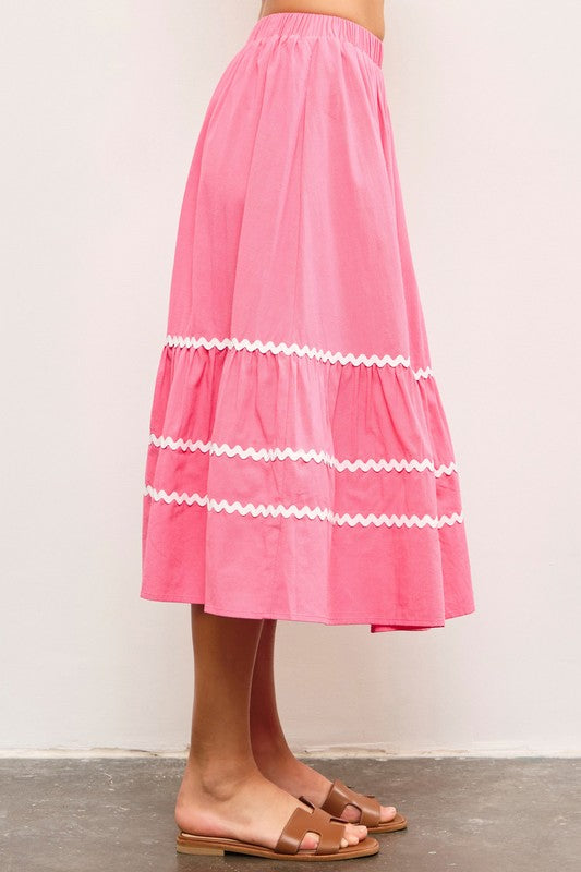 Scallop Trim Shirred Skirt Candy Pink