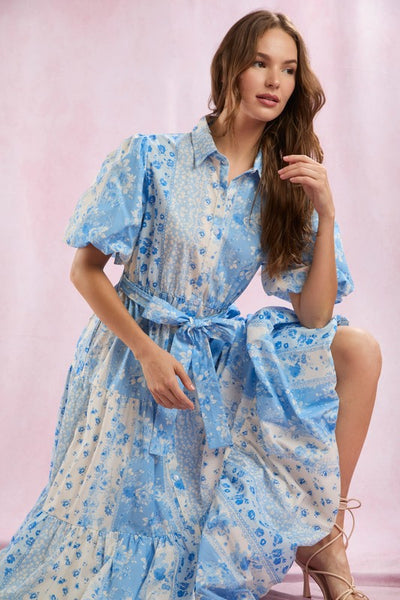 Floral Patchwork Printed Maxi Dress Blue - Southern Fashion Boutique Bliss Floral Patchwork Printed Maxi Dress Blue - Southern Fashion Boutique Bliss