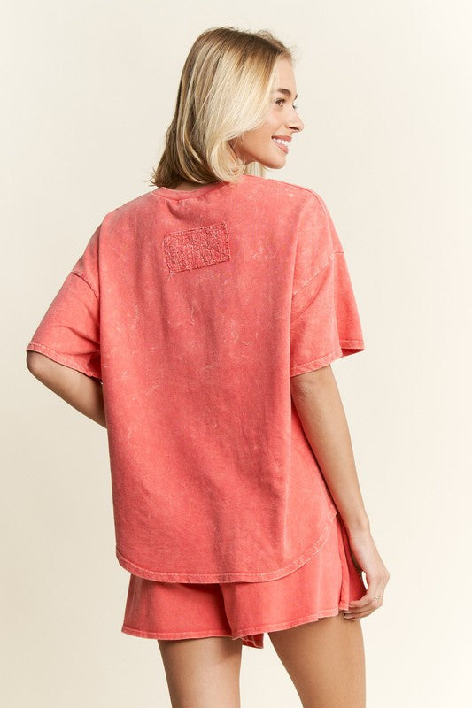 Mineral Wash Ribbon Bow Top Orange Red