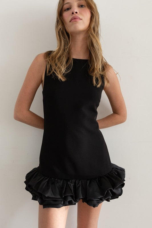 Ruffled Hem Romper Black