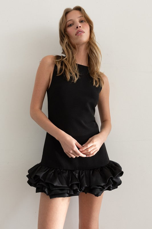 Ruffled Hem Romper Black