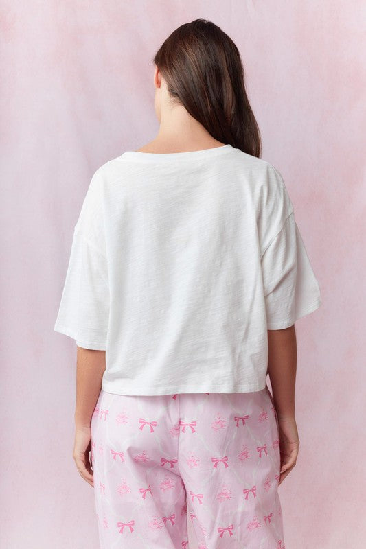 Bow Lace Laser Cut Embroidered Top Off White