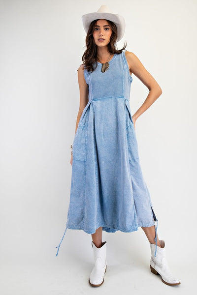 Sleeveless Rib Knit Cargo Mxi Dress Denim - Southern Fashion