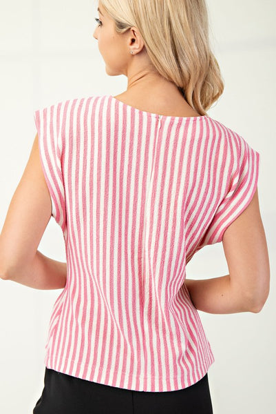 Round Neck Waist Pleated Top Pink - Southern Fashion Boutique Bliss