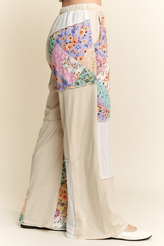Floral Waveknit Jacquard Boho Pants Natural
