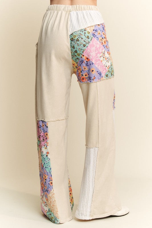 Floral Waveknit Jacquard Boho Pants Natural