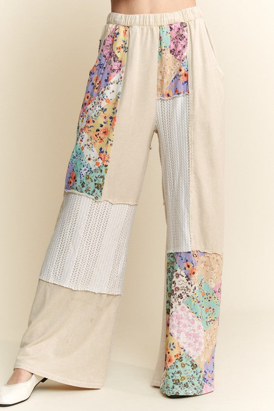 Floral Waveknit Jacquard Boho Pants Natural