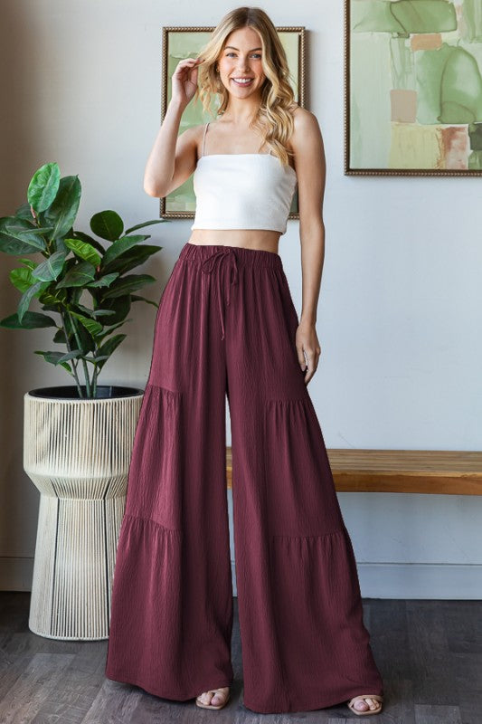 Over Wide Leg Solid Pants Burgundy