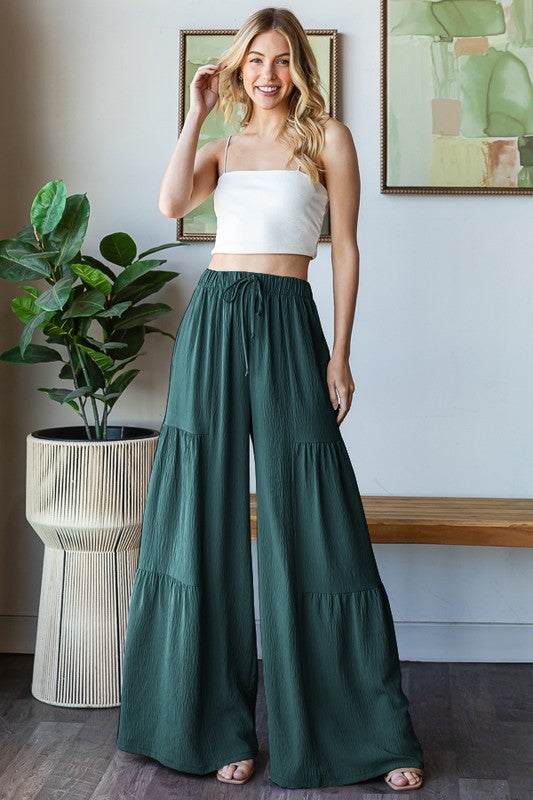 Over Wide Leg Solid Pants Hunter Green