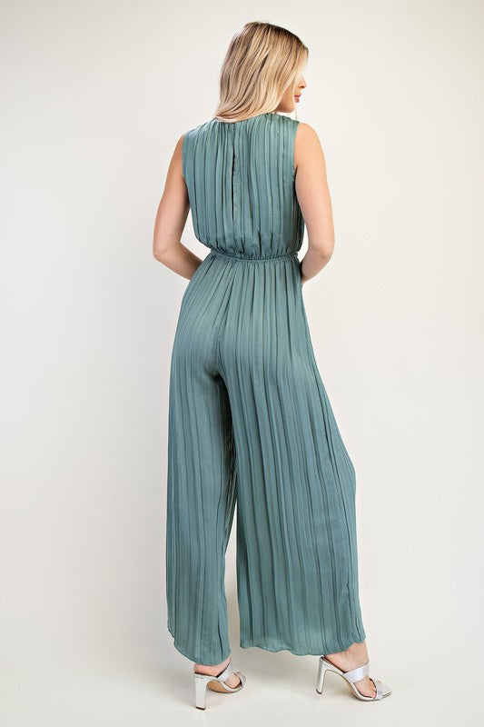 Buckle Satin Pleated Jumpsuit Mint