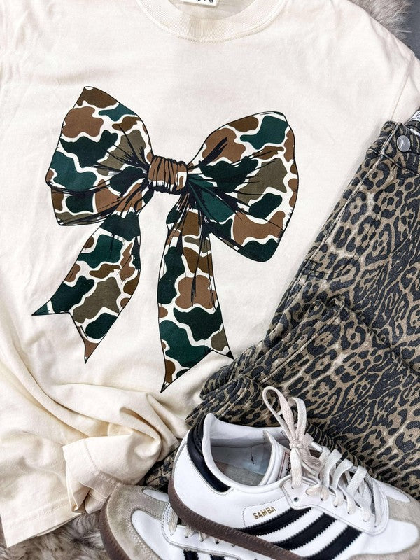 Coquette Old School Camo Bow Tee Ivory