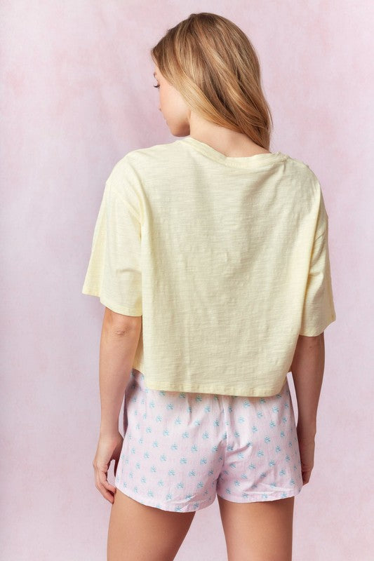 Bow Lace Laser Cut Embroidered Top Light Yellow