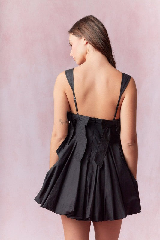 Bow Back Extra Bubble Hem Mini Dress Black